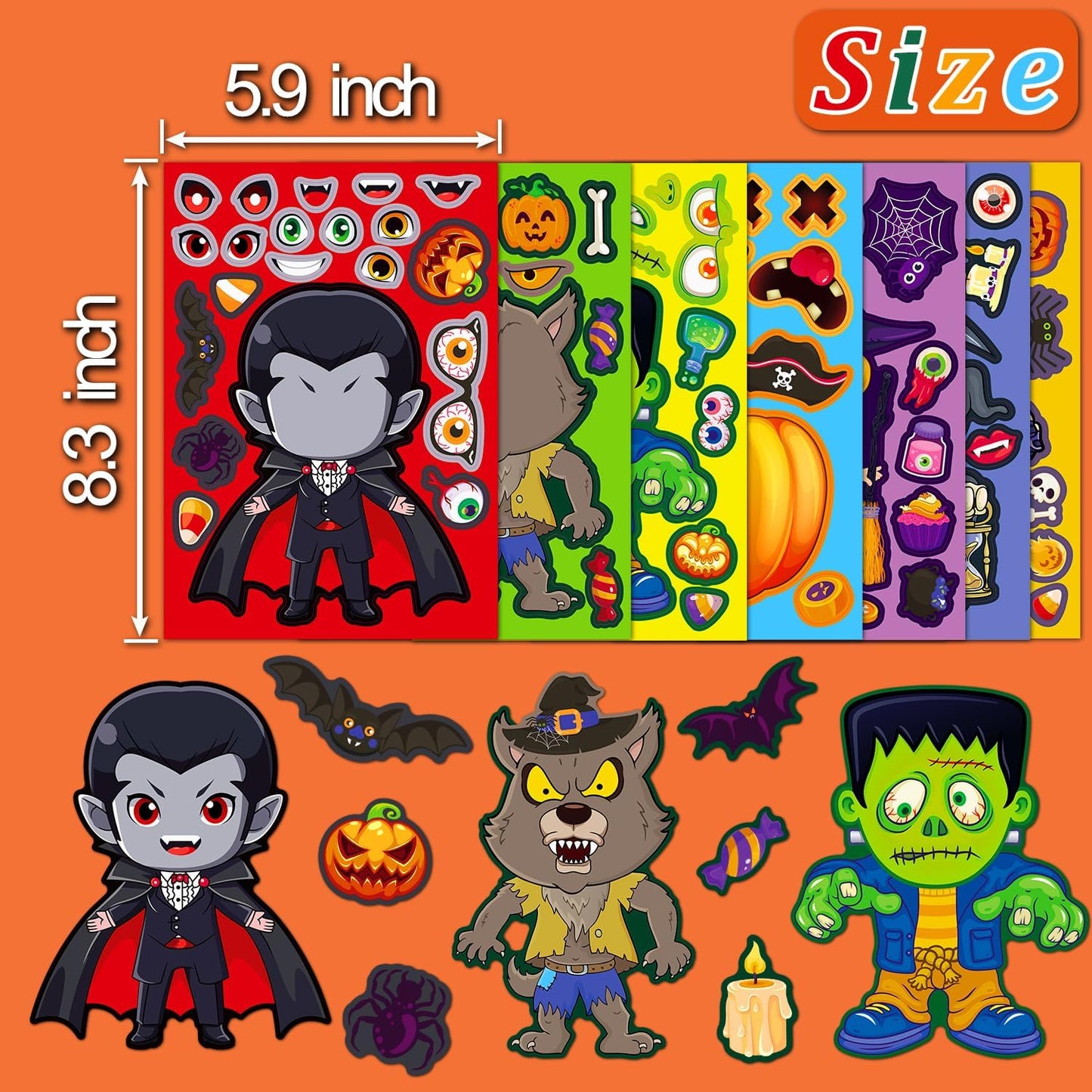 Halloween Stickers for Kids, DIY Crafts Halloween Goodie Bag Stuffers, Party Games Activities Pumpkin Stickers Party Favors Decorations Supplies