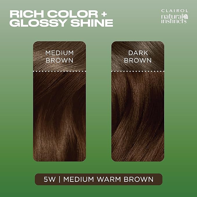 Clairol Natural Instincts Demi-Permanent Hair Dye, 5W Medium Warm Brown Hair Color, Pack of 3