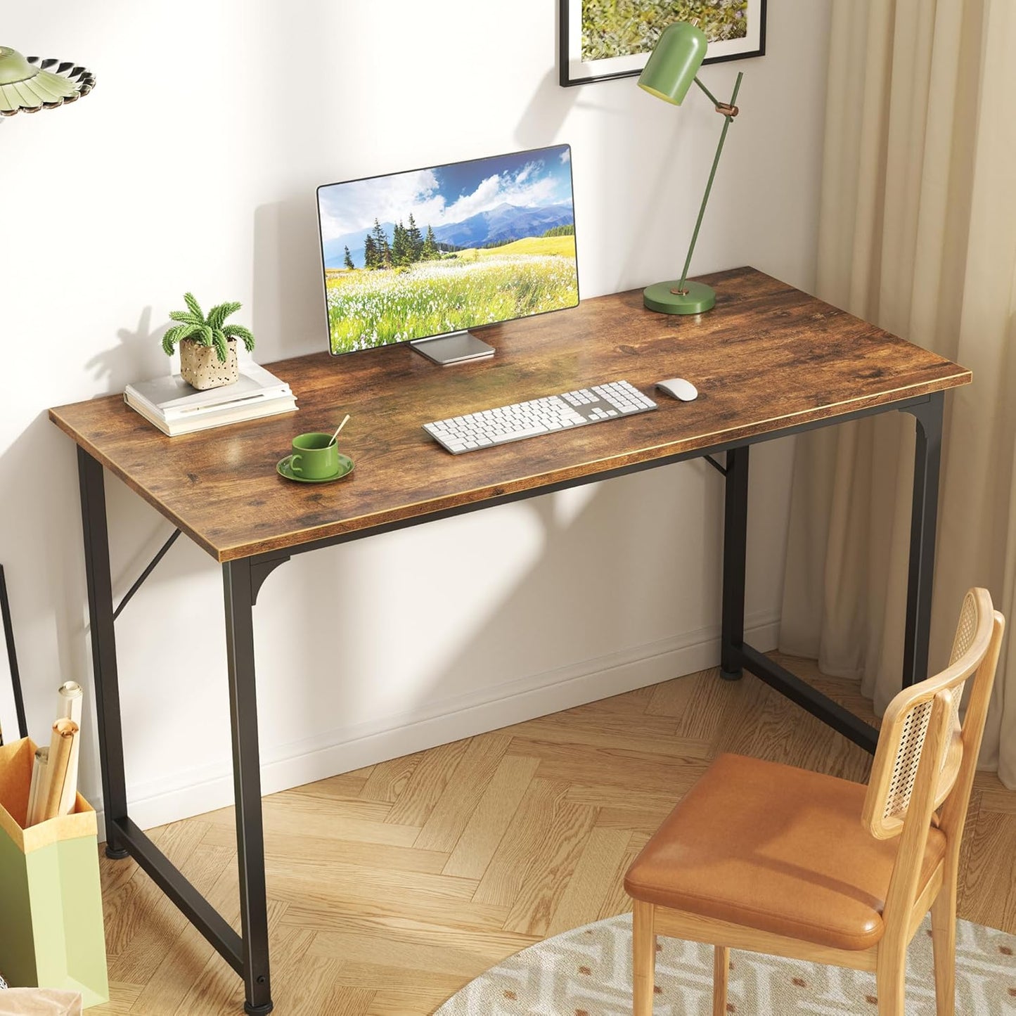 Huuger Computer Desk, 40 Inch Office Desk, Gaming Desk with Storage, Writing Desk Work Desk for Home Office, Study, Modern Simple Desk, Large Legroom, Metal Frame, Rustic Brown