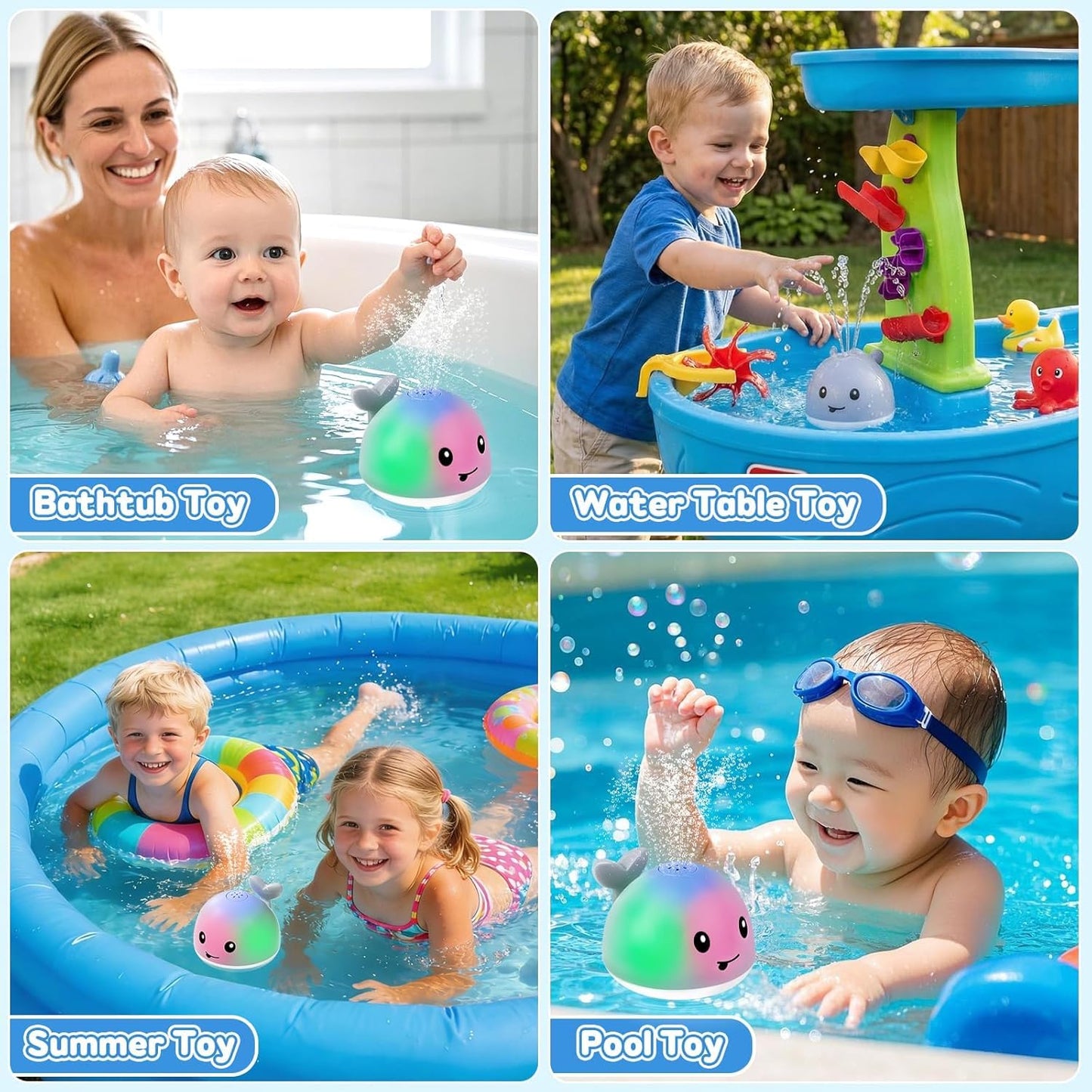 Gigilli Baby Bath Toys, Magnetic Rechargeable Bath Toys for Kids Ages 1-3, Toddler Bathtub Pool Water Table Toys Sprinkler, 1 Year Old Boy Girl Gifts, Light Up Whale Bath Toy for Babies 6-12-18 Months