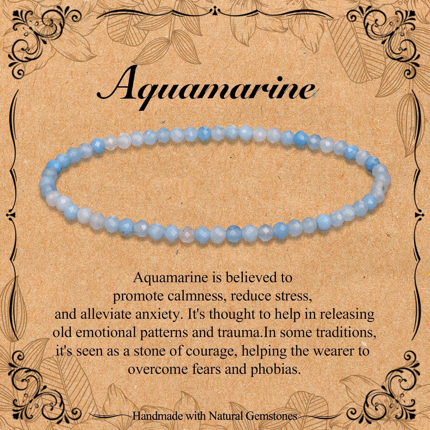BONNY BOXX Natural Genuine Gemstone Faceted Round Beads Bracelets, 3mm Adjustable Stretchy Tiny Faceted Aquamarine Bracelet, Healing Crystal Reiki Chakra Dainty Jewelry Fashion Gifts