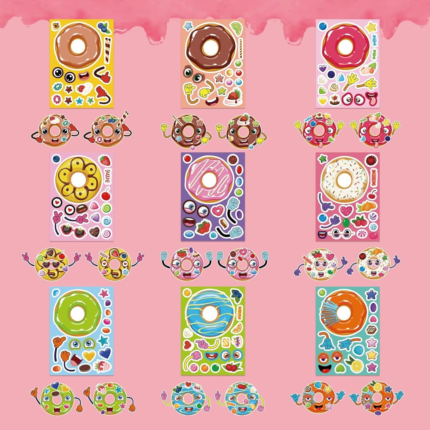 36 Sheets Make a Face Donut Stickers - Make Your Own Dessert Stickers for Kids with Mix and Match Sweets & Treats, Fruit Designs for Fun DIY Crafts, Donut Themed Birthday Gifts Party Favors