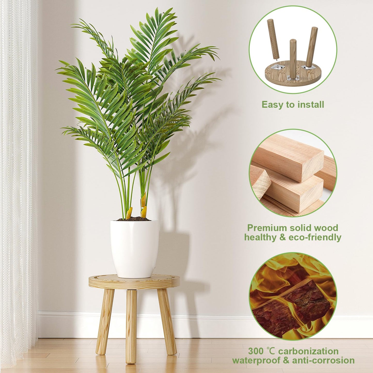 Vecxoty 5-Pack Wood Plant Stands Indoor, Single Plant Stand for 6-12 Inch Pots, Mid-Century Modern Plant Stool, Tall Plant Stand for Large Plants for Living Room, Balcony, Office (Light Brown)