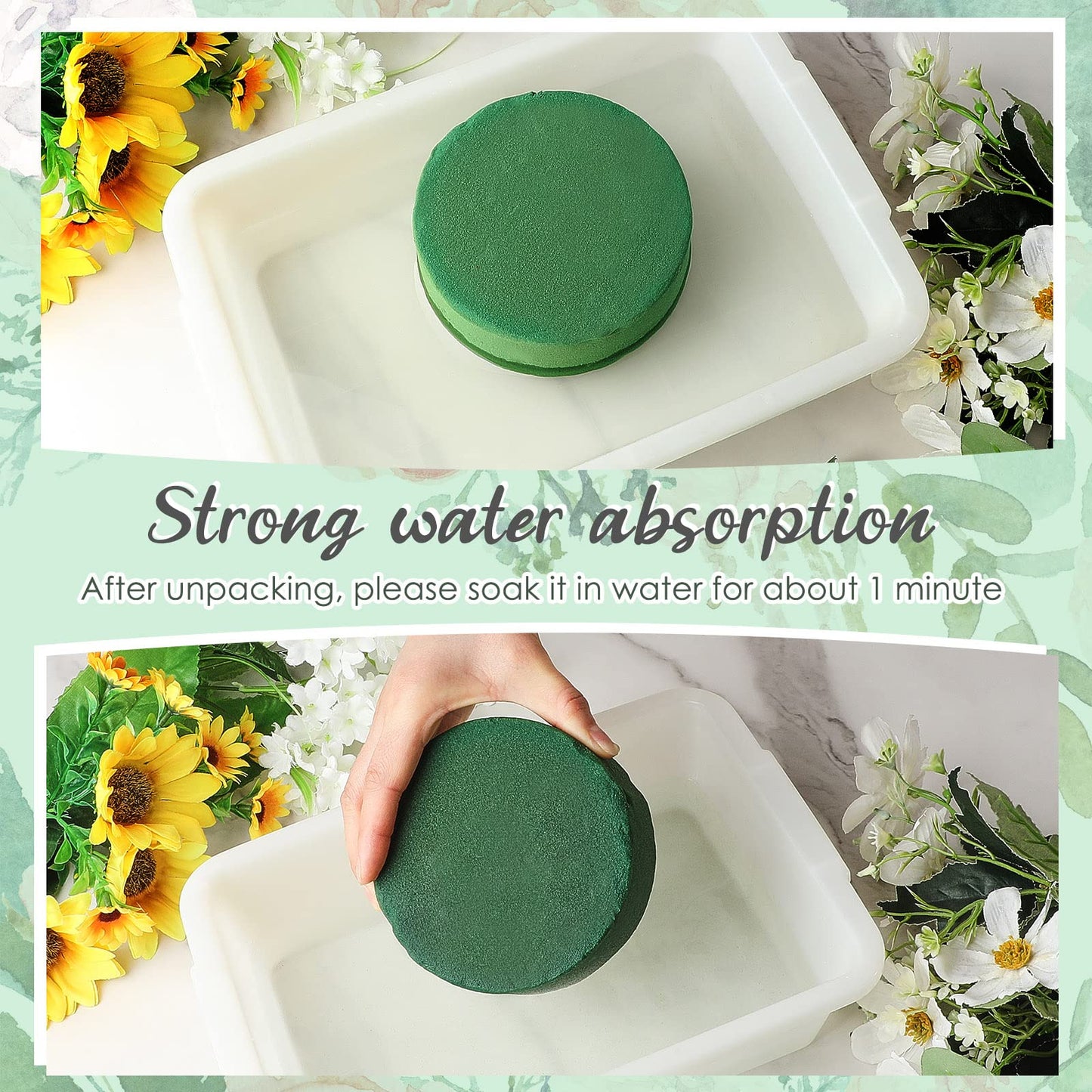Lounsweer 24 Pcs Floral Foam Blocks 4.72 x 1.57 Florist Floral Round Foam Blocks Dry and Wet Green Foam for Flower Arrangement Fresh and Artificial Flowers Wedding Party Decoration Supplies