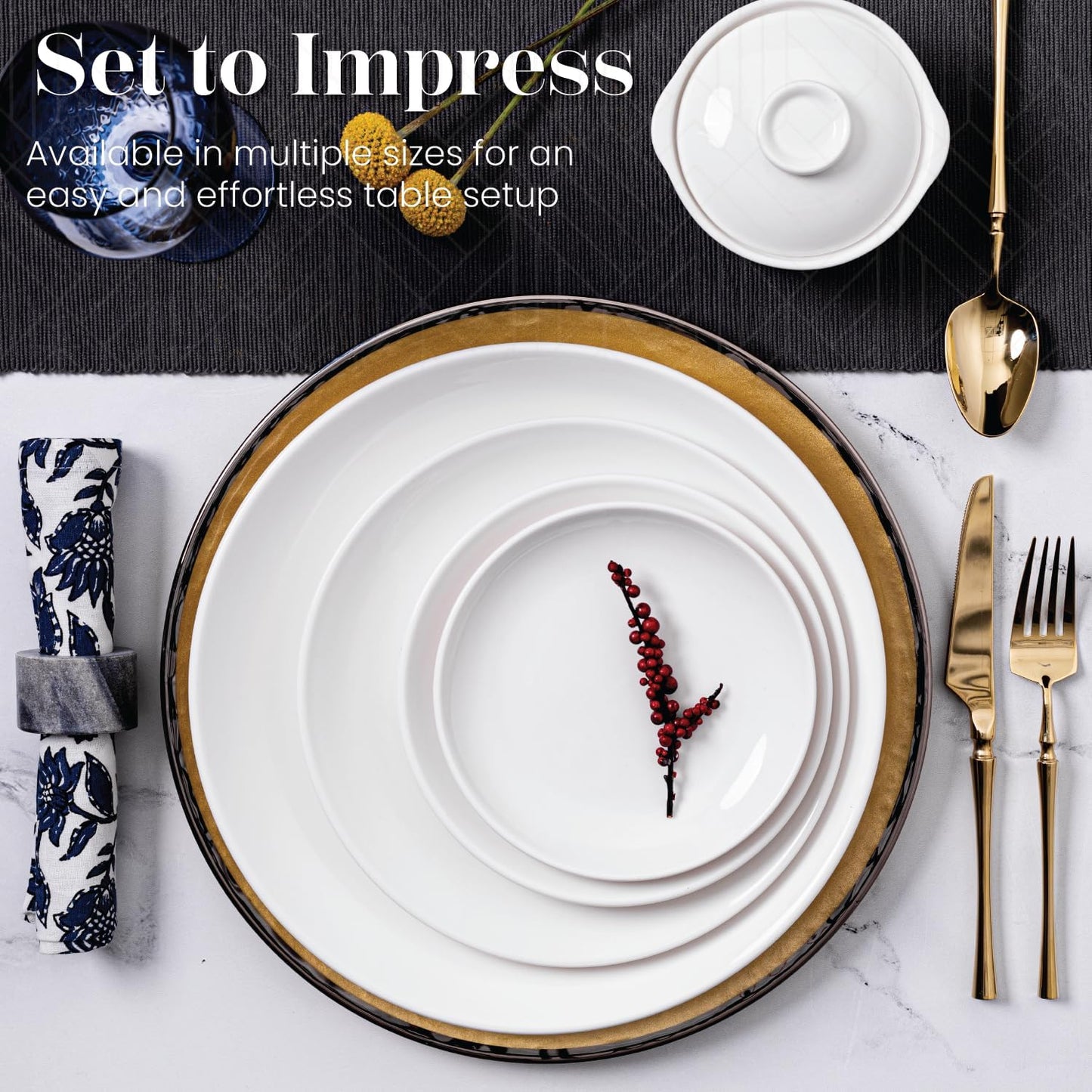 Vikko Dinner Plate, Set of 4 White Plates, Ceramic Dinner Plates Set, Stackable 11 Inch Extra Large Dinner Plates for Every Day and Special Occasion, Restaurant Style, Dishwasher Safe, Microwave Safe