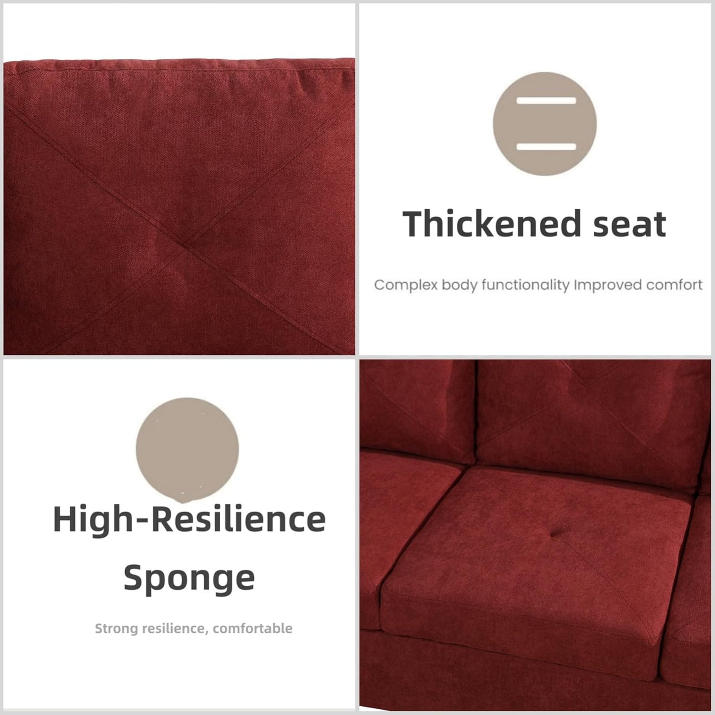L Shaped Sectional Couch Sofa, Modern Couches for Living Room, Comfy 4 Seat Modular Sectional Sofa with Ottoman Storage for Bedroom Apartment, Red