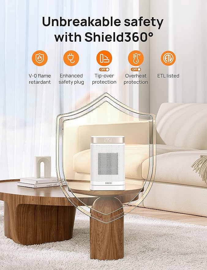 DREO Atom One Space Heater with Remote, 70°Oscillating Electric Heaters with Digital Thermostat, 1500W PTC Ceramic Heater, 12h Timer, Quiet Safety Heating, Portable Heater for Home Office