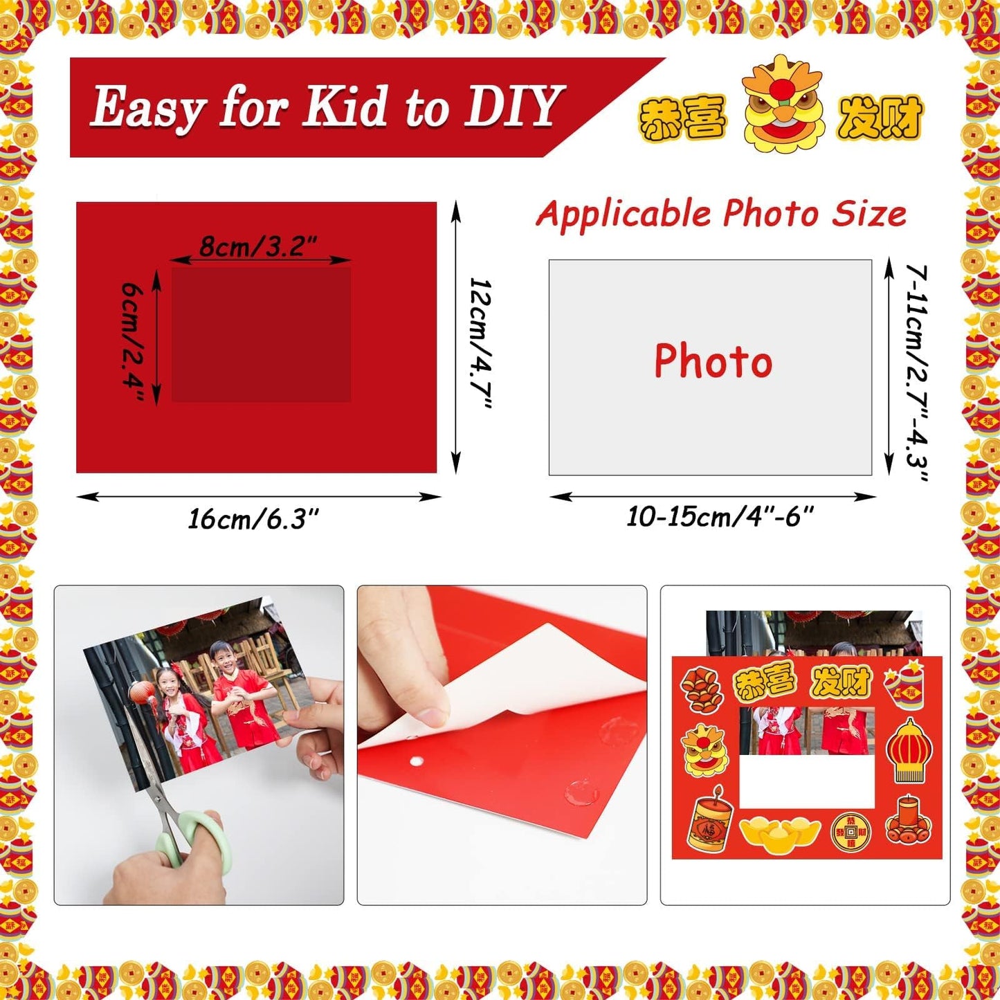30 Packs Chinese New Year Craft Kits for Kids Lunar New Year DIY Picture Frame Craft Decorations 2026 Year of The Horse Chinese Art Favor Home Classroom Game Activities