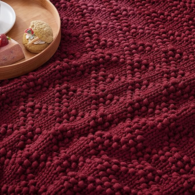 Knitted Weighted Blanket for Adult, Chunky Knit Weighted Throw for Sleep 36"*48" 5lbs, Cooling Breathable Heavy Blanket for Hot Sleepers, Machine Washable Blanket for Room Decor(Red)