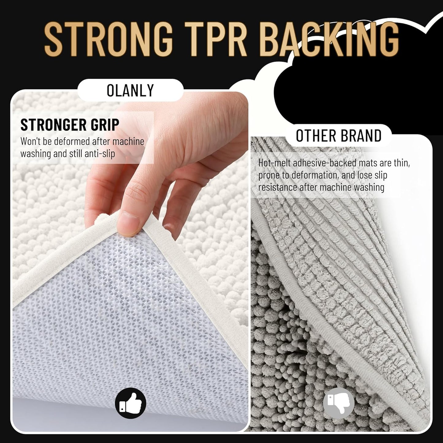 OLANLY Thick Bathroom Rugs 30x20, Extra Soft Absorbent Chenille Striped Bath Rugs, Rubber Backing, Machine Wash Dry, Bath Mats for Bathroom Floor, Tub and Shower, Home Decor Accessories, Ivory