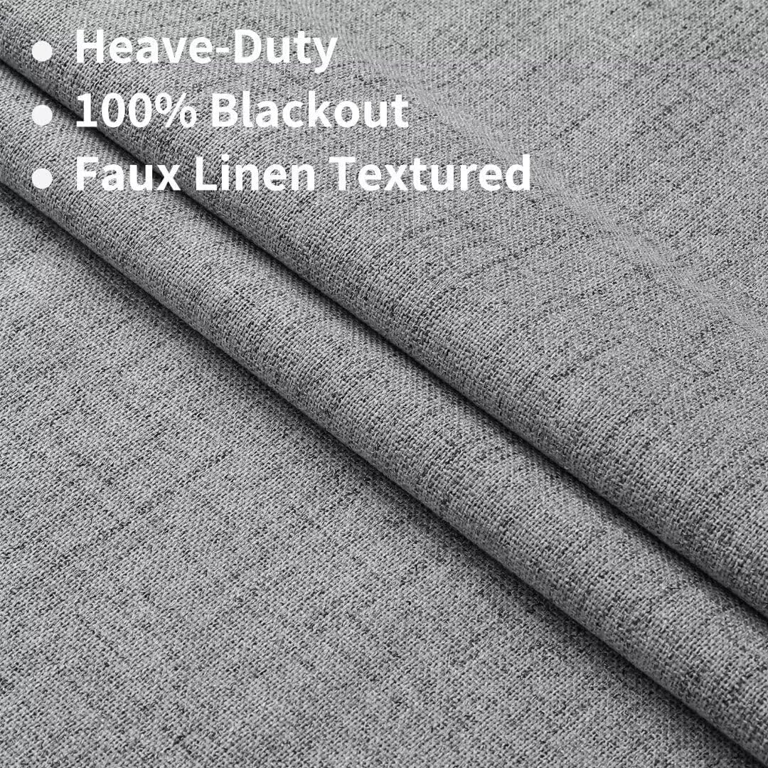 Joydeco Natural Linen Curtains 120 inch Length 2 Panels Set Burg 100% Blackout Patio Door Curtain Room Darkening Sliding Door Curtains Thermal Insulated Back tab Rod Pocket(105x120 inch, Light Grey)