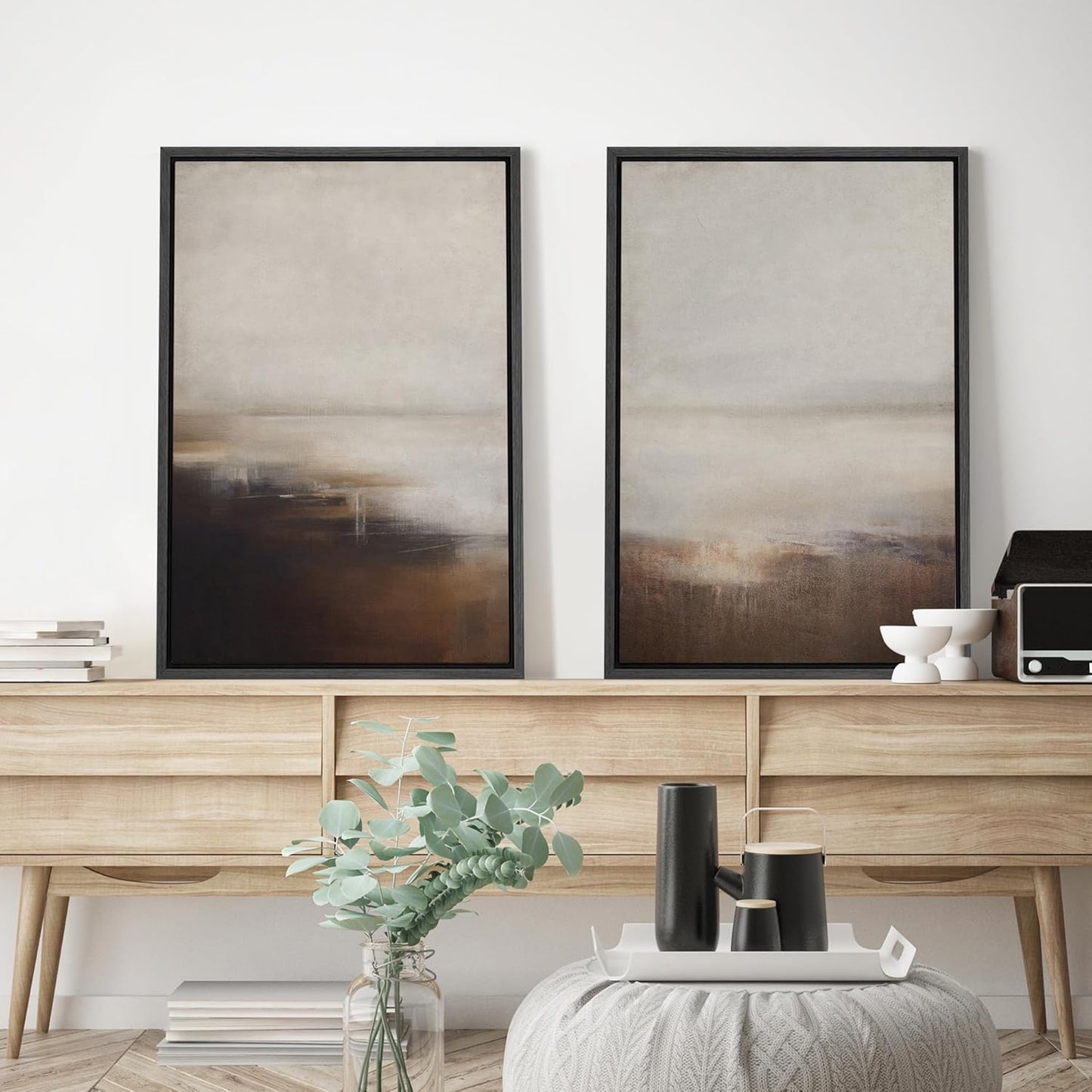 SIGNWIN Framed Canvas Print Wall Art Neutral Landscape Subtle Brown and Gray Tones Illustrations Modern Art Decorative Contemporary for Living Room, Bedroom, Office - 16"x24"x2 Black