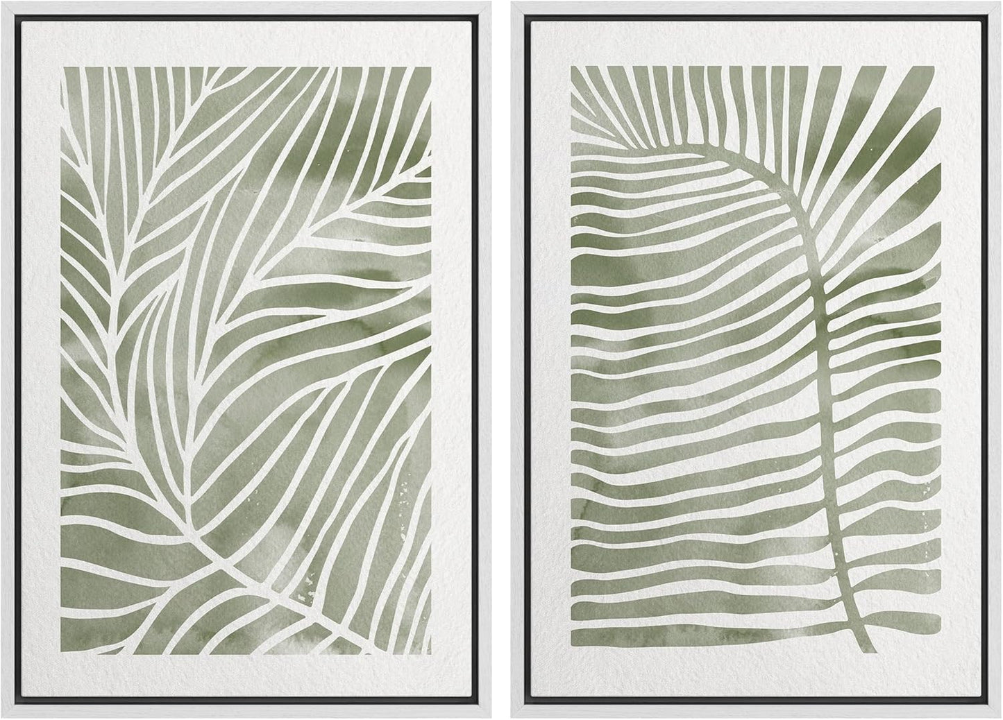 SIGNWIN Canvas Print Wall Art Set Green White Tropical Island Palm Leaves Nature Wilderness Illustrations Modern Art Rustic Multicolor for Living Room, Bedroom, Office - 16"x24"x2 White