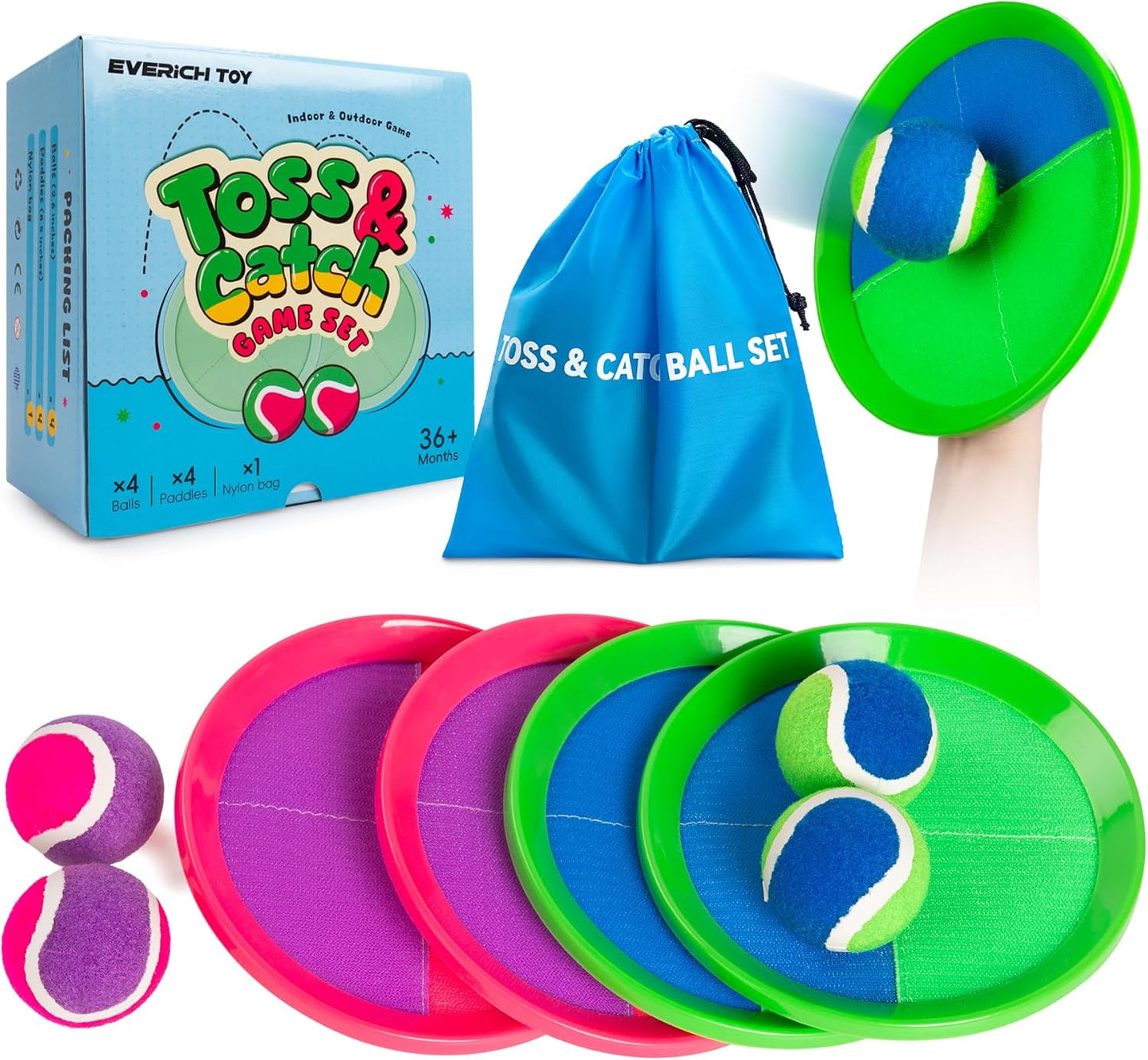 EVERICH Upgraded Toss and Catch Ball Game Set, Outdoor Games for Kids Toys, Stocking Stuffers for Family Games, Beach Pool Yard Outside Toys for Boys Girls 3 4 5 6 7 8-12 Years Old