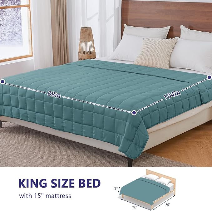 yescool Weighted Blanket for Adults (25 lbs, 88” x 104”, Teal) Cooling Heavy Blanket for Sleeping Perfect for 240-260 lbs, Queen Size Breathable Blanket with Premium Glass Bead, Machine Washable