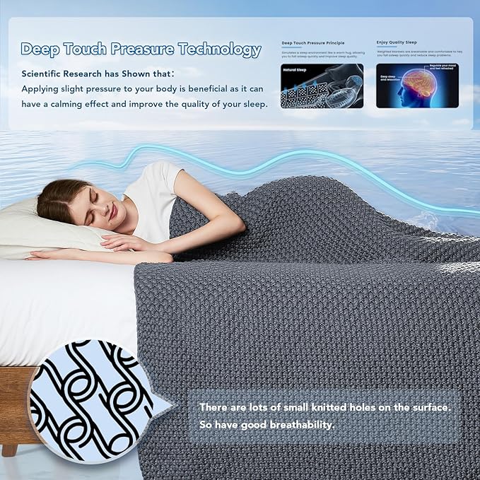 Topcee Knitted Weighted Blanket - 50"x60" 10lbs Cooling Chunky Knit Heavy Blanket for Adults Cable Yarn Knit Decorative No Beads Soft, Cozy and Cooling Weighted Throw Blankets Machine Washable