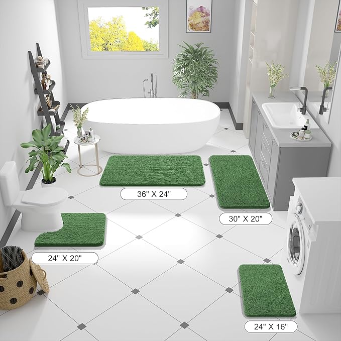 OLANLY Bathroom Rugs 47x20, Extra Soft Absorbent Chenille Bath Rugs, Rubber Backing Quick Dry, Machine Washable Bath Mats for Bathroom Floor, Tub and Shower, Home Decor Accessories, Olive Green