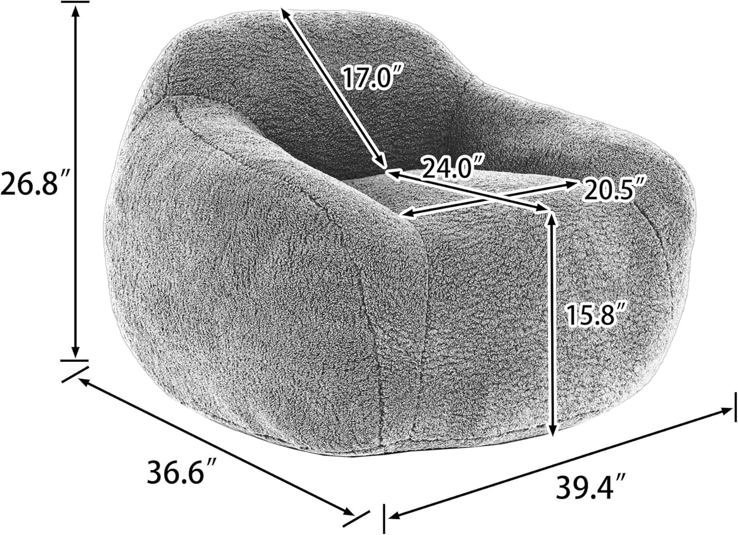 Furniliving Bean Bag Chair, Oversized Bean Bag Couch for Adults Comfy Bean Bag Sofa with Back Support, Giant Bean Bag Chair Stuffed Floor Sofa for Living Room Bedroom Dorm Office, Teddy, Off White