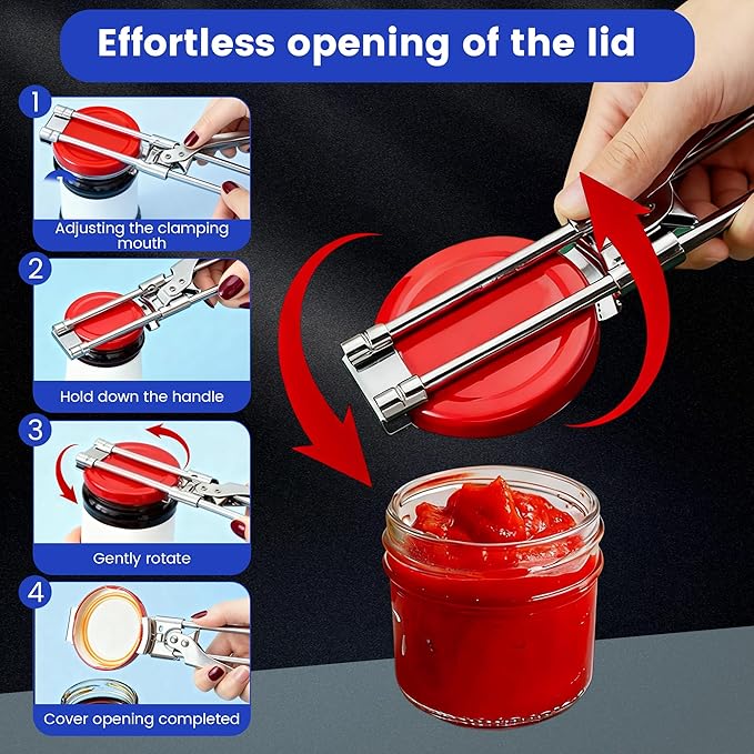 Adjustable Stainless Steel Jar Opener, 2026 New Jar Opener for Weak Hands Seniors, Multifunctional Can Opener Jar Lid Gripper Bottle Opener Kitchen Gadgets (1 Pcs)