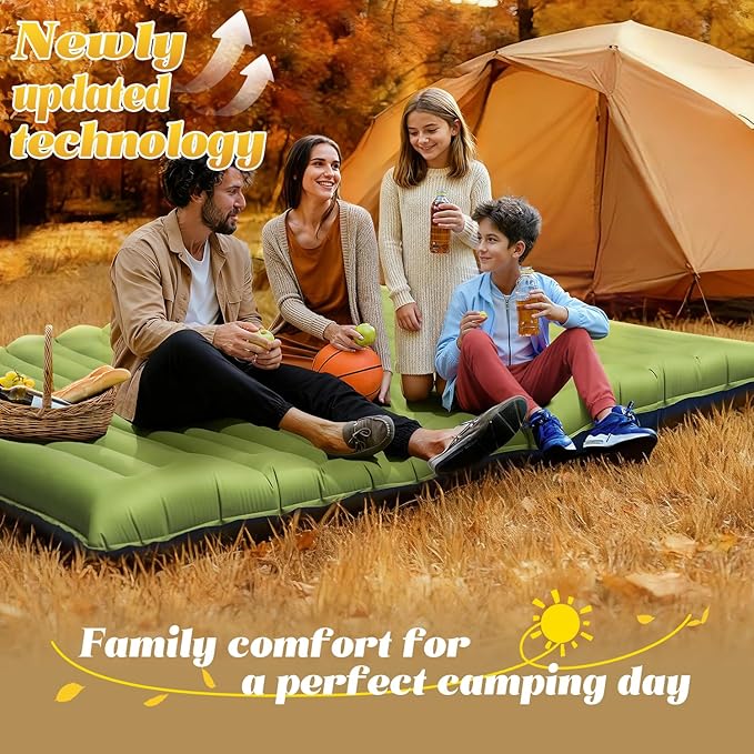 Camping Sleeping Pad, Ultralight Camping Mat with Pillow, Built-in Foot Pump Inflatable Sleeping Pads Compact for Camping Backpacking Hiking Traveling Tent,Double,Green.