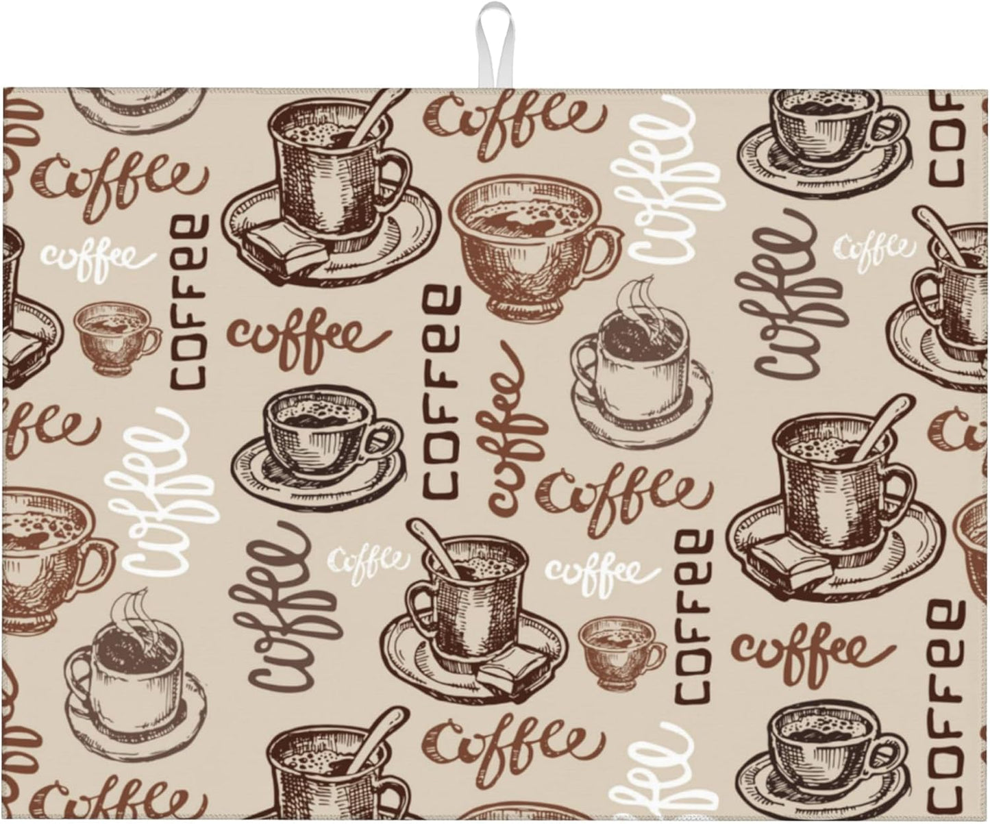 Large Dish Drying Mat for Kitchen Counter,18"X24" Vintage Coffee Theme Patterns Super Absorbent Reversible Microfiber Dish Drying Mat Dish Drainer Mat Drying Pad for Kitchen Countertop Coffee Bar