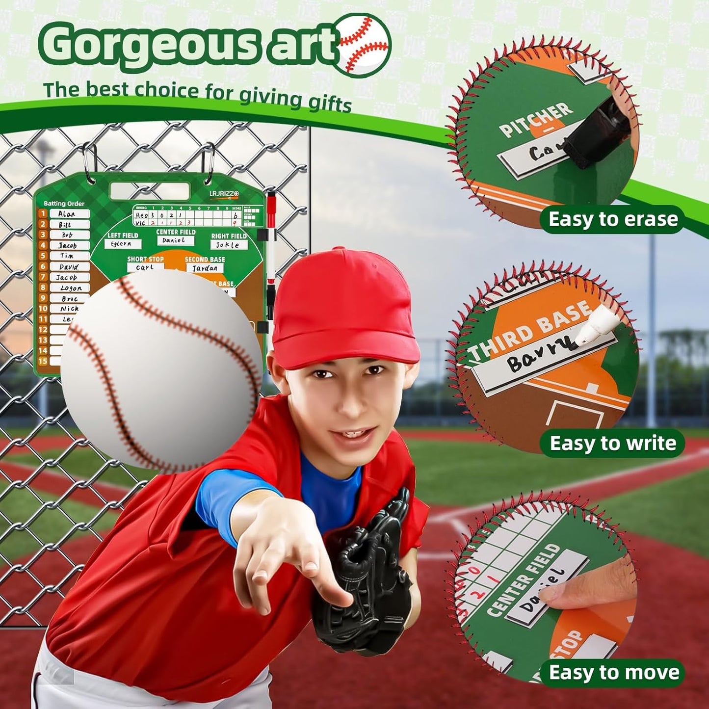 Magnetic Baseball Lineup Board，Baseball Lineup Cards Baseball Lineup Board for Dugout Baseball Clipboard for Coaches Softball Lineup Cards Marker Boards Baseball Coaching Accessories (Brown)