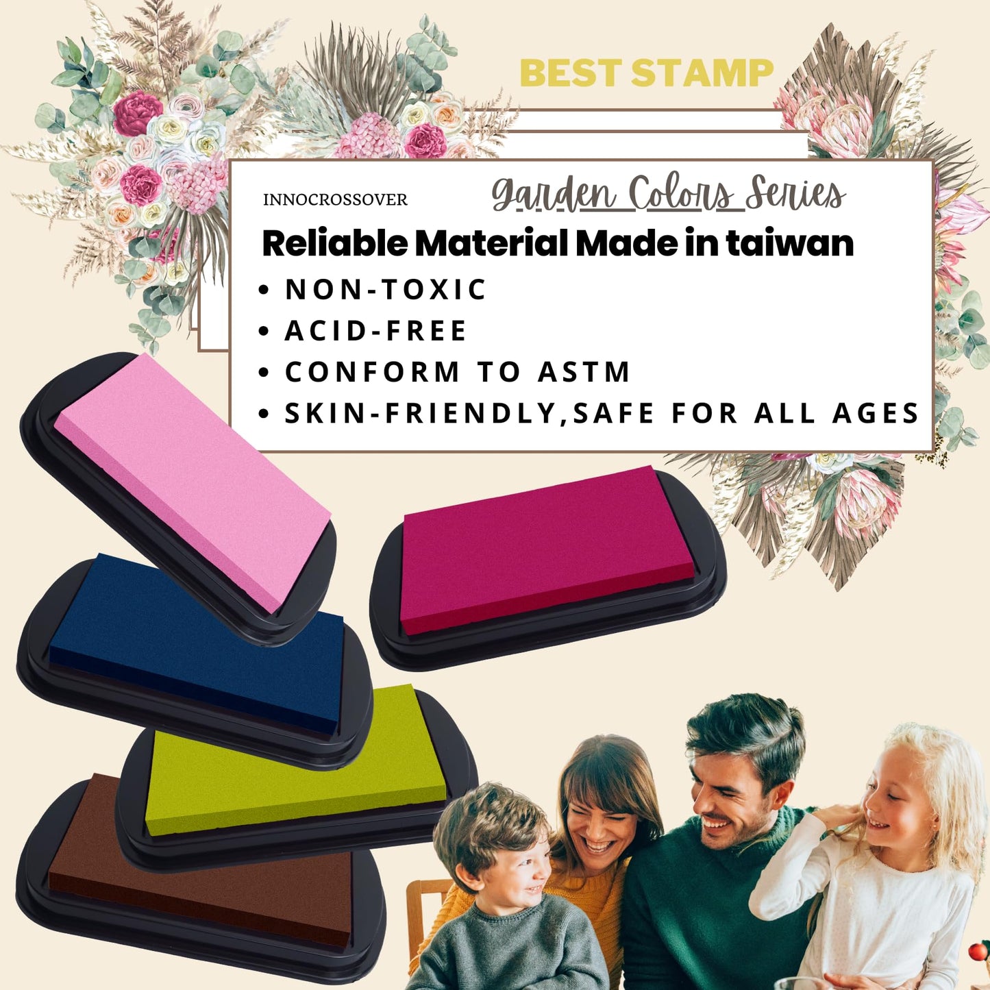 Washable Ink Pad, Best Stamps for Kids, Kids Crafts, Paw Print Kit, Baby Footprint Kit, Stamp Pads on Scrapbooking, Fingerprint Ink Pad, Easy to Wash Off Skin| Large | Safe Non-Toxic (Plum Bossom)