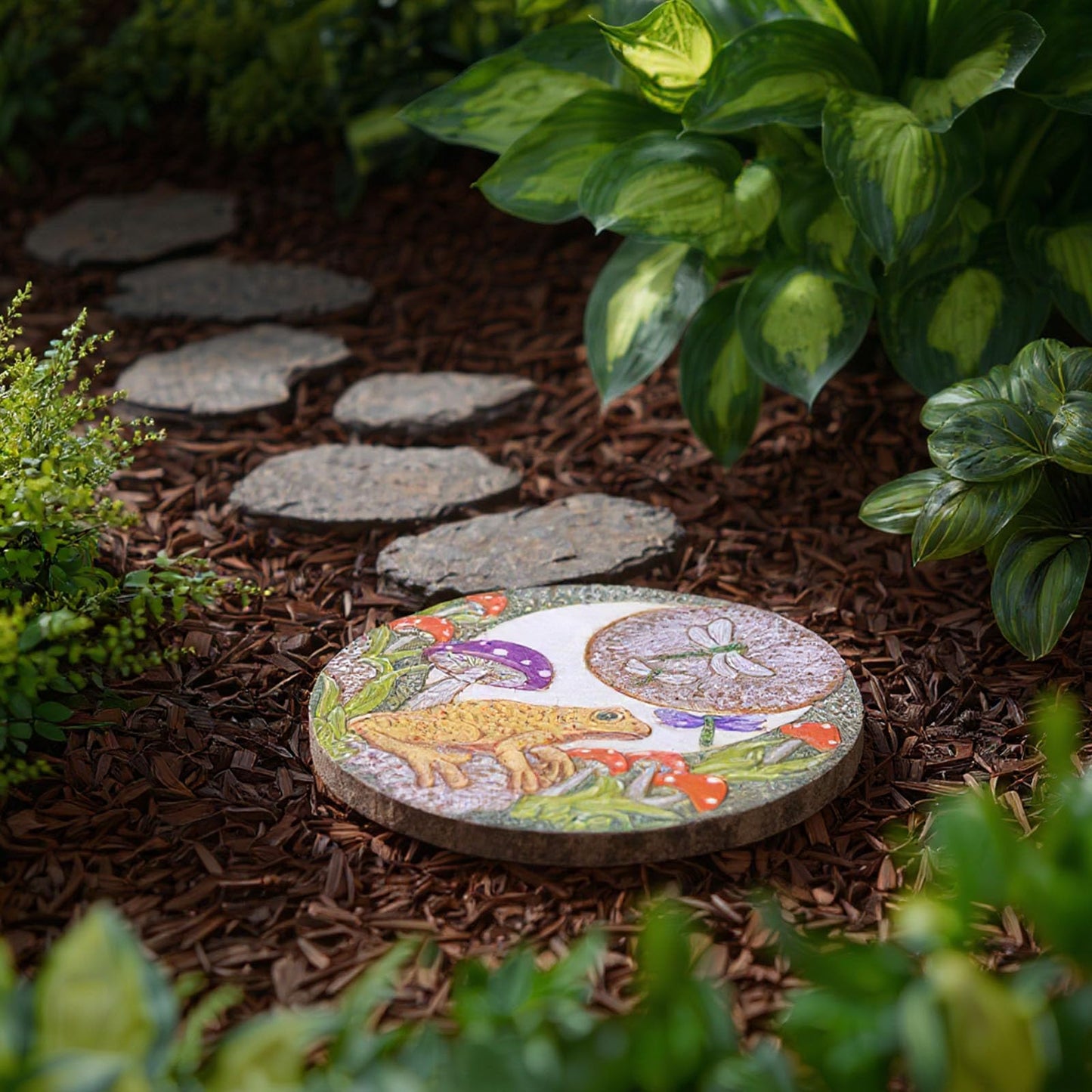 Hapjoy Stepping Stones Outdoor for Garden Moon Frog Mushroom Butterfly Decorative Stepping Stones Walkway Round Stone Garden Decor for Pathway Lawn (Yellow)