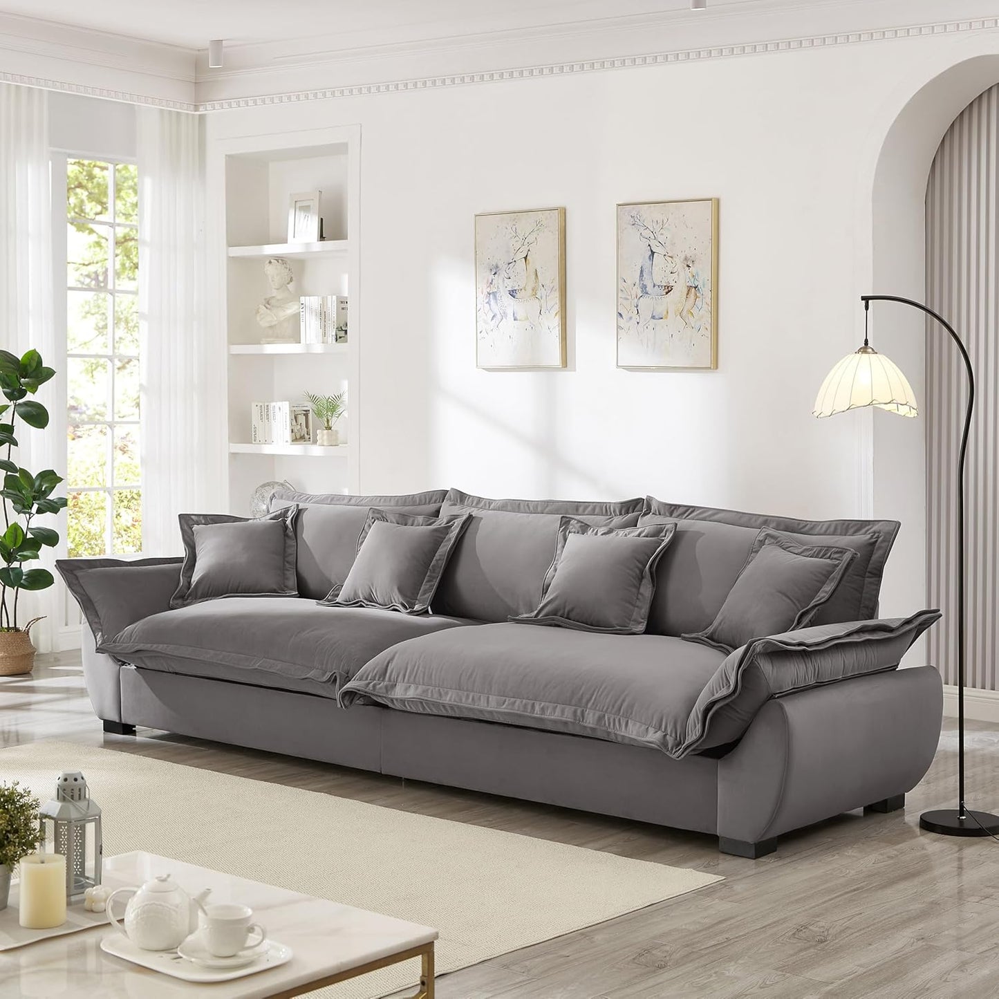 126 Inch Sailing Design Modular Sectional Cloud Sofa with Storage, Modern Deep Seat Couch w/Throw Pillows & Removable Backrest for Living Room Bedroom Apartment,Grey