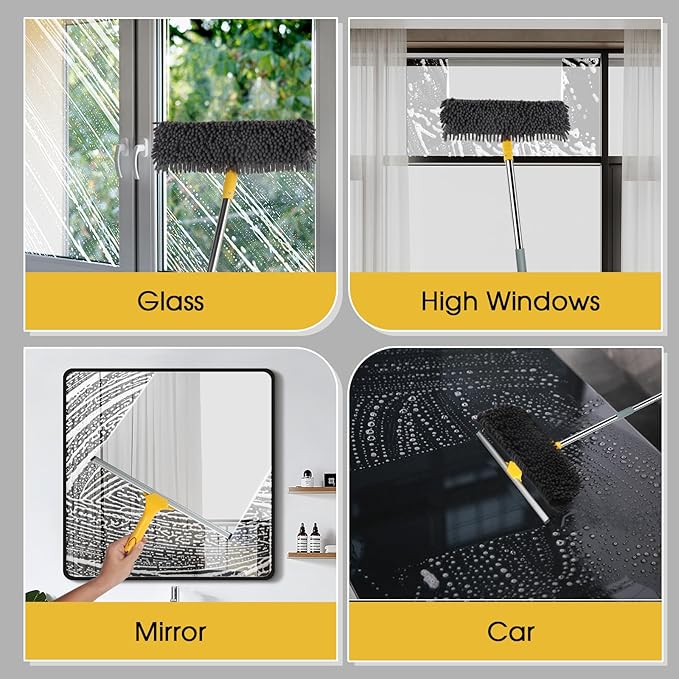 96" Long Handle Window Cleaner Tool Squeegee with Extension Pole, 2 in 1 Large Surface Window Cleaning Kit, Professional Window Washing Kit for High Windows Glass Car Mirror Solar Panel