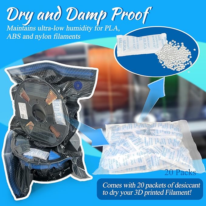 48 PCS Light-Proof Vacuum Sealed Storage Bags Kit for 3D Printer Filament, 13.4 x 12.6 Inch - Moisture Proof & Anti-Humidity with Desiccants, Keep Filament Dry