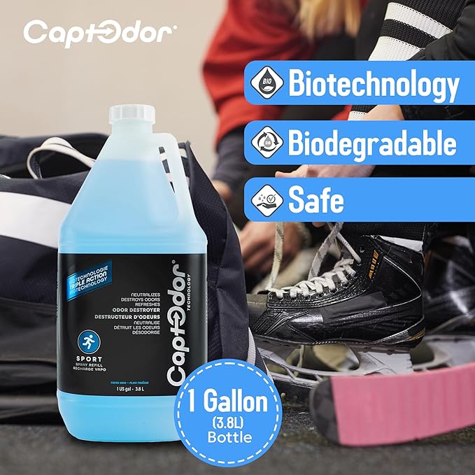 Sports Odor Destroyer Spray (1 x Gallon / 3.8L), Sports Gear Odor Eliminator & Deodorizer Spray - Neutralizer & Refresher Spray For Protective Equipment, Sportswear & Outdoor Gear