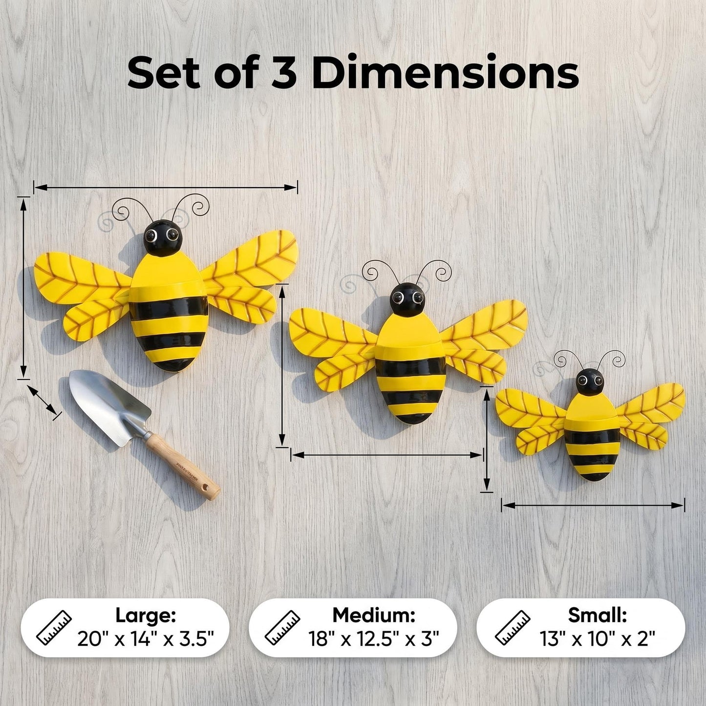 VinSees 3 Pcs 20 Inch Metal Bee Wall Pocket Planter, Rustic Decorative Wall Hanging Planter for Indoor & Outdoor, Flower Plant Pot for Garden Yard Patio Balcony & Fence, Black & Yellow, Set of 3