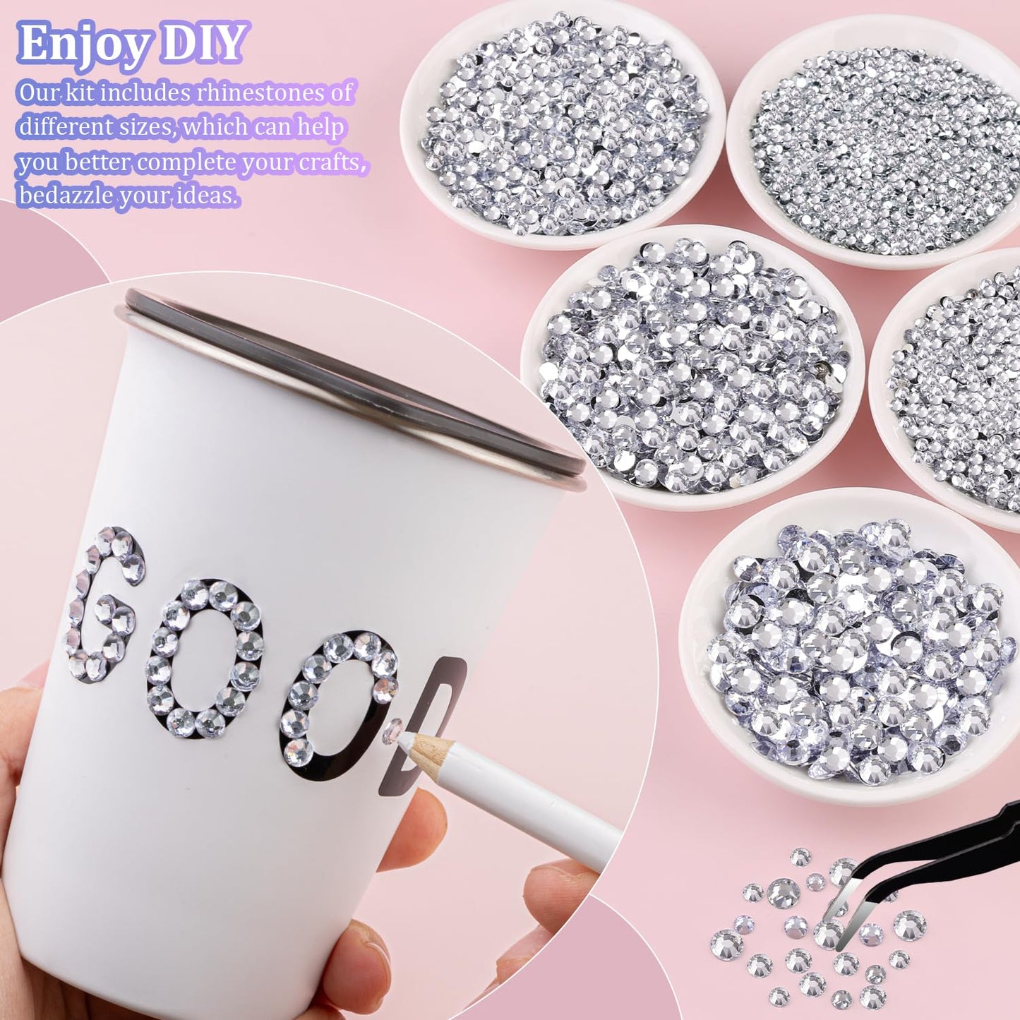 32000Pcs Resin Rhinestones for Bedazzling, Silver Clear Flatback Gems for Diamond Art, Crystal Bedazzler Kit with 3Pcs 10ml B7000 Jewelry Glue for Nail Art Crafting Clothing Book Makeup