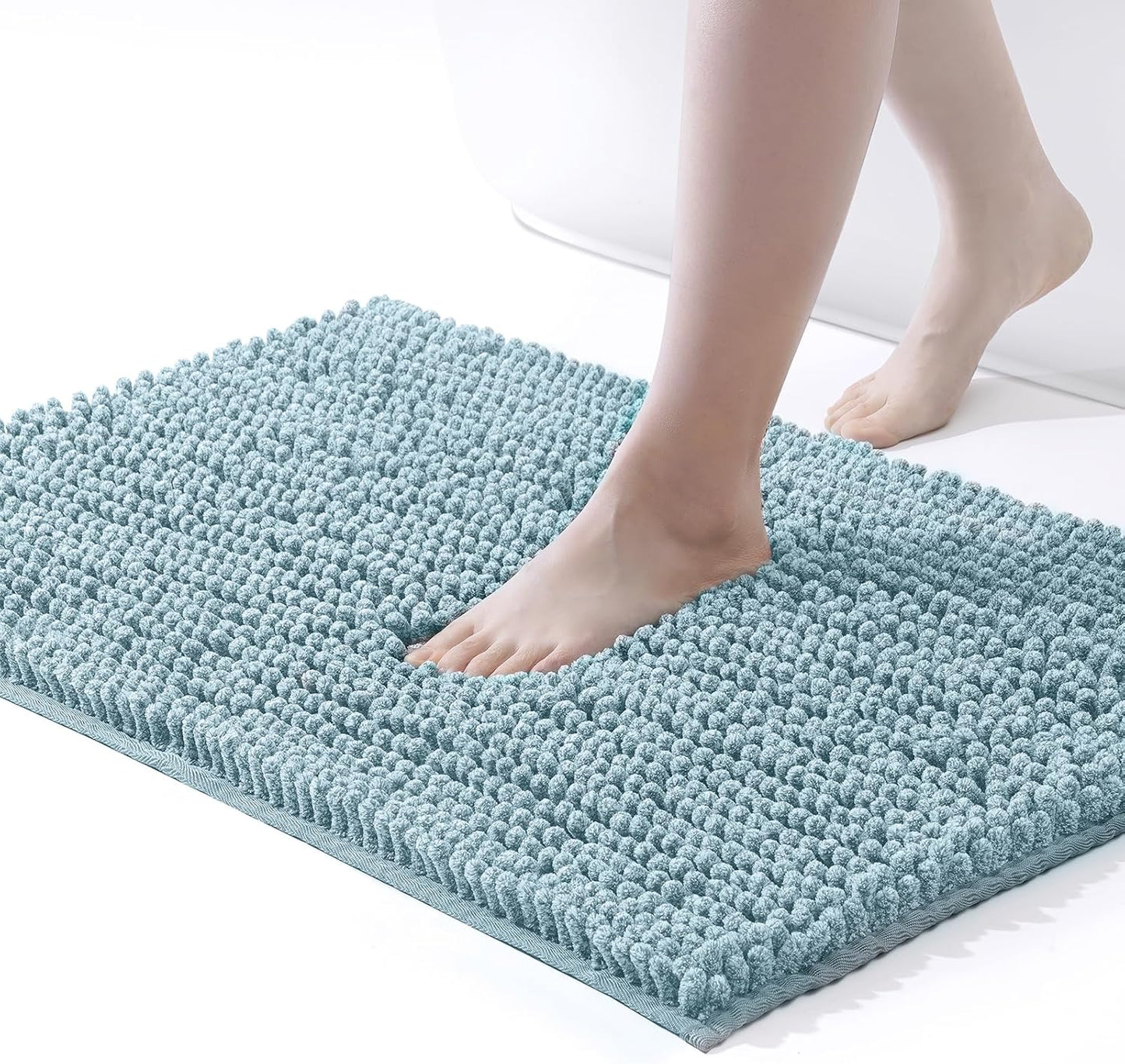 FRESHMINT Chenille Bathroom Rugs Mat 24"x17", Non-Slip Bath Mat for Bathroom Floor & Bathtub, Washable Shower Shag Bath Rugs, Soft Fluffy Thick Water Absorbent Microfiber Shower Mat, Aqua Heather