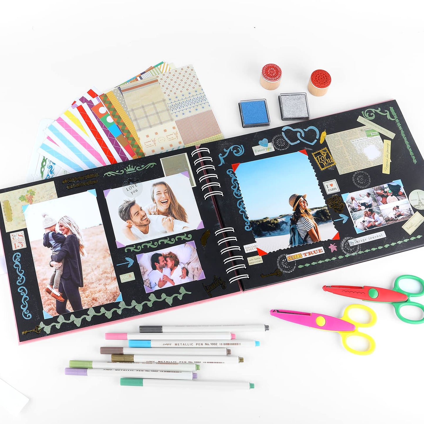 Scrapbook Photo Album DIY Kit, Baby Scrapbook Album,Wedding Guest Book,Anniversary Scrapbook, School Memory Book, Keepsake Handmade,with Many Accessories, 80 Pages (11.6x8.3 inchs, Brown)