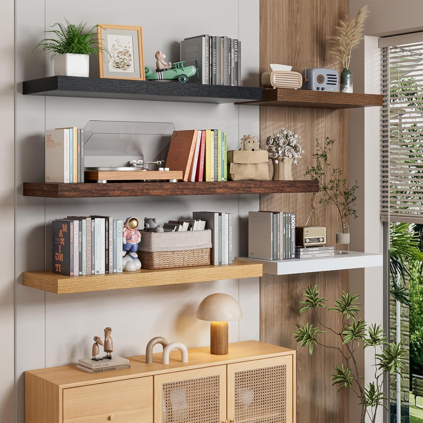 Heimlove 12 Inch Deep Floating Shelves, 55 x 12 inch Extra Long Floating Shelves for Wall, Large Display Shelf & Storage Shelf for Living Room Bedroom Kitchen Home Office, Set of 2, Walnut