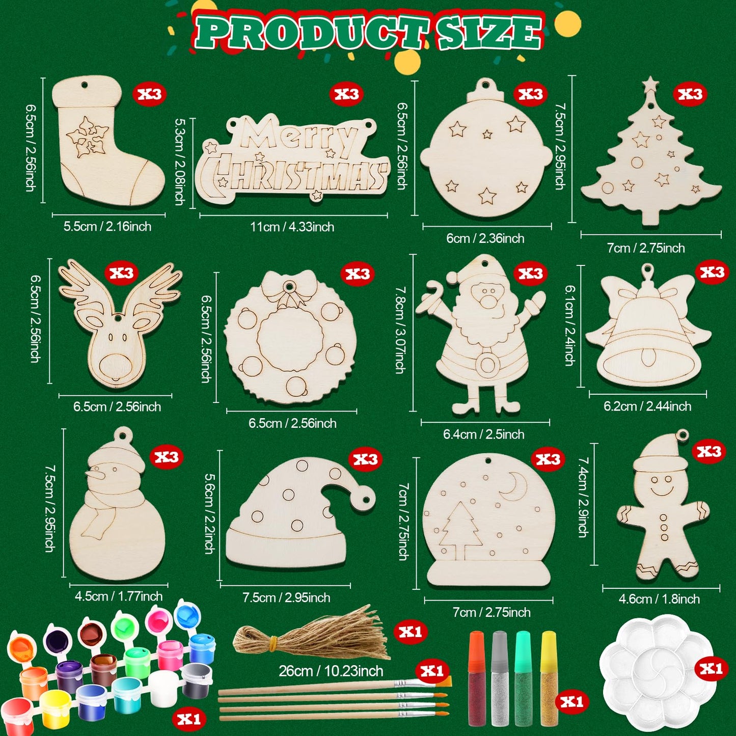 Christmas Crafts for Kids,36 Pcs Wooden Christmas Ornaments with Ropes for Hanging Decoration, 12 Styles Unfinished Wood Slices with Hole, DIY Ornament Craft for Boys & Girls Aged 5 6 7 8 9 10 11 12
