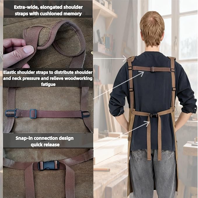 Waxed Canvas Work Apron Heavy Duty 20oz with 11 Pockets, Fully Adjustable for Carpenter, Woodworking, Blacksmith, Workshop & Garage
