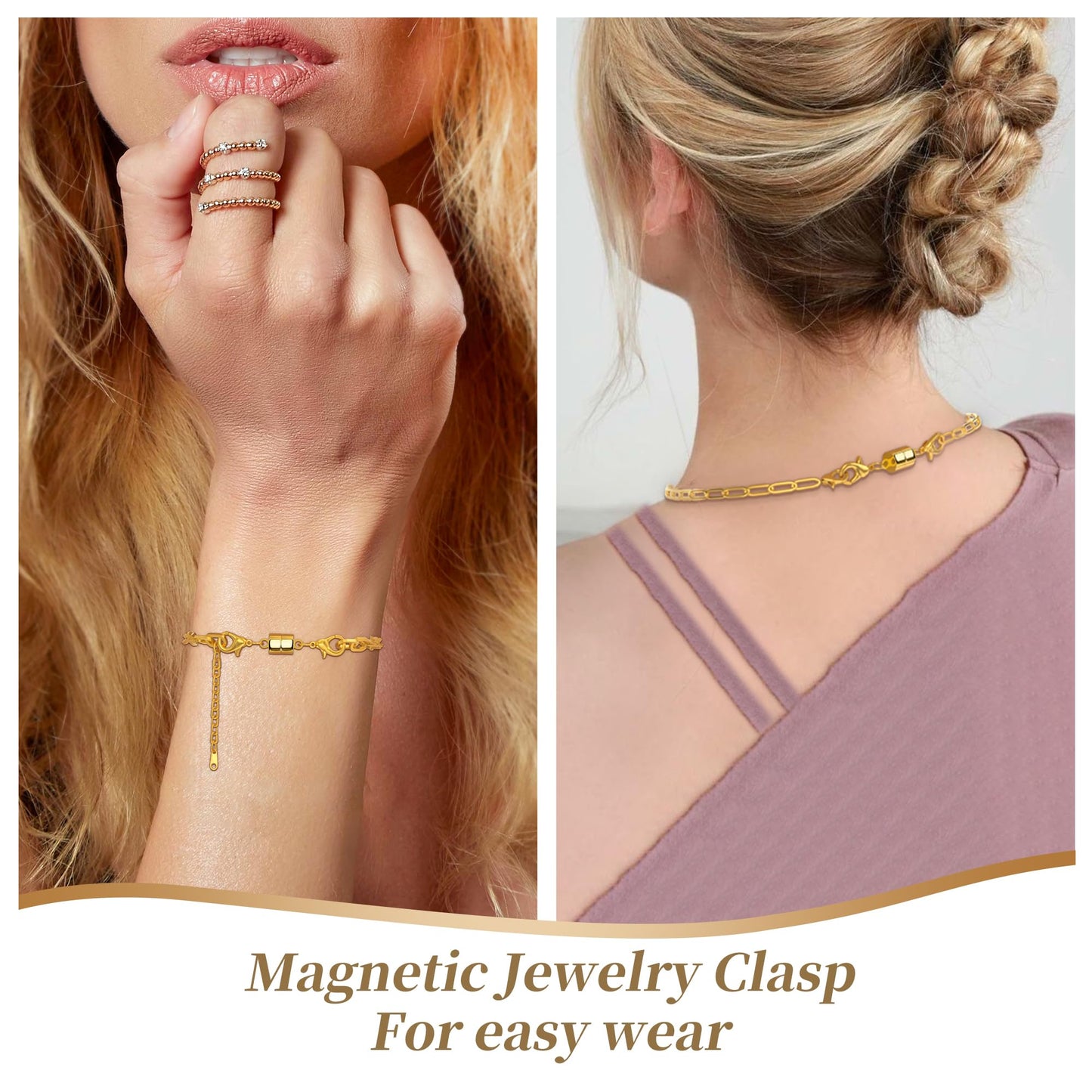 SUTQIGUI Magnetic Necklace Jewelry Clasps and Closures with Double Lobster Clasp, 14K Gold Magnetic Jewelry Clasps for Necklaces, Bracelet Necklace Extenders for Women (12PCS)