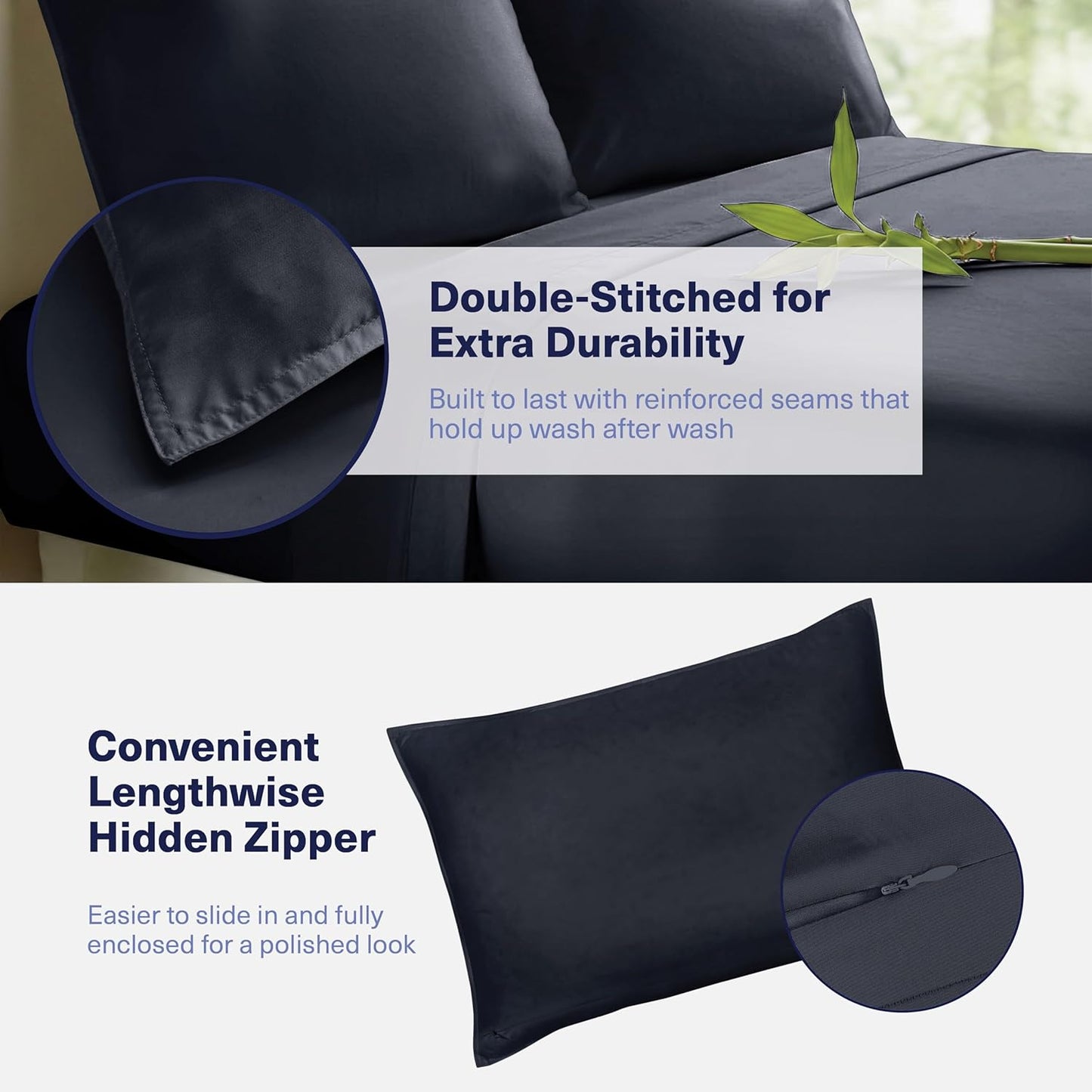 Kickoff Viscose Bamboo Sheets Twin Size 3-pc 100% Organic Bamboo Viscose Bed Cooling Sheets Twin Size Set Cool Bedding for hot Sleepers Sheet, Flat, Fitted, Pillowcase (Onyx Black, T)