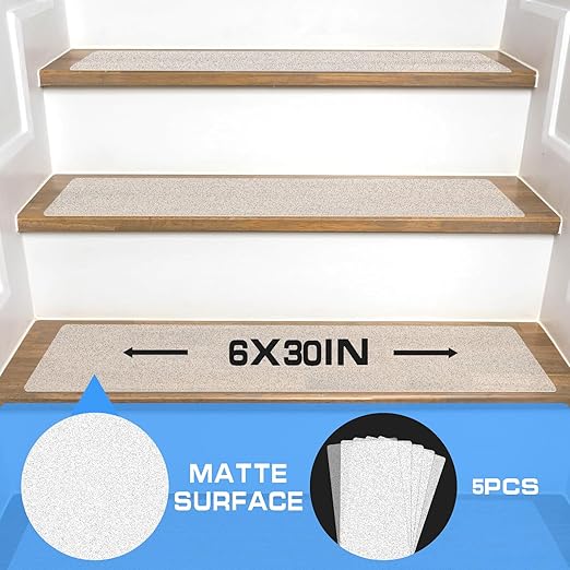 LadyRosian Outdoor Stair Treads Non Slip 5-Pack Clear 6" x 30" - Weather Resistant Adhesive Heavy Grip Tape - Waterproof Anti Skid Strips
