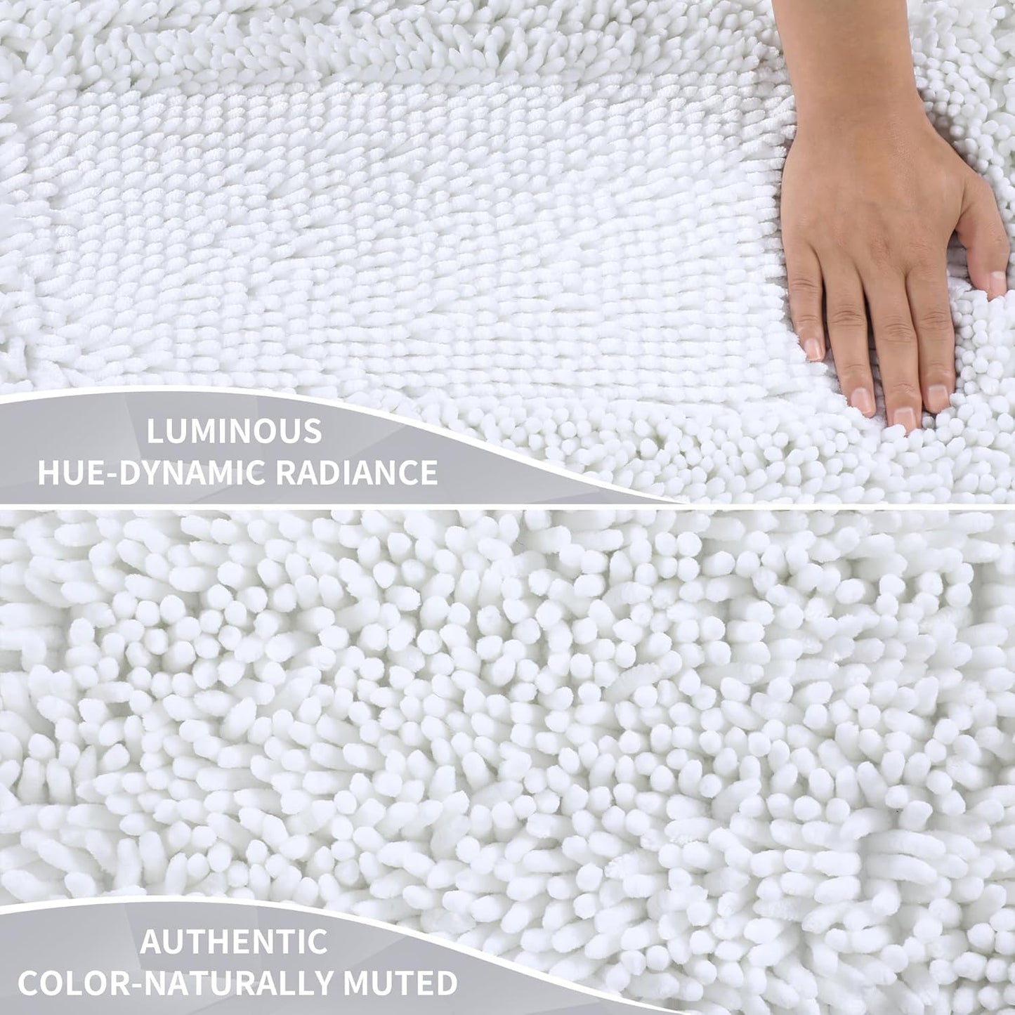 Yimobra Chenille Bathroom Rugs Non Slip, Extra Thick Soft Absorbent Bath Rug, Machine Washable Quick Dry Bath Mat for Bathroom Floor, Tub and Shower, Home Decor Accessories, 24x17, White