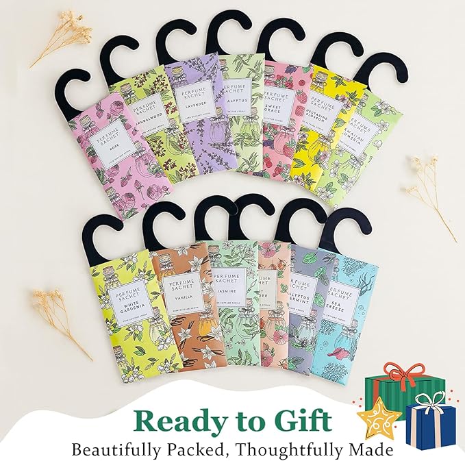 ROSE COTTAGE Large 12 Packs Hawaiian Plumeria Hanging Closet Air Freshener Scented Sachets Long Lasting Smell Goods