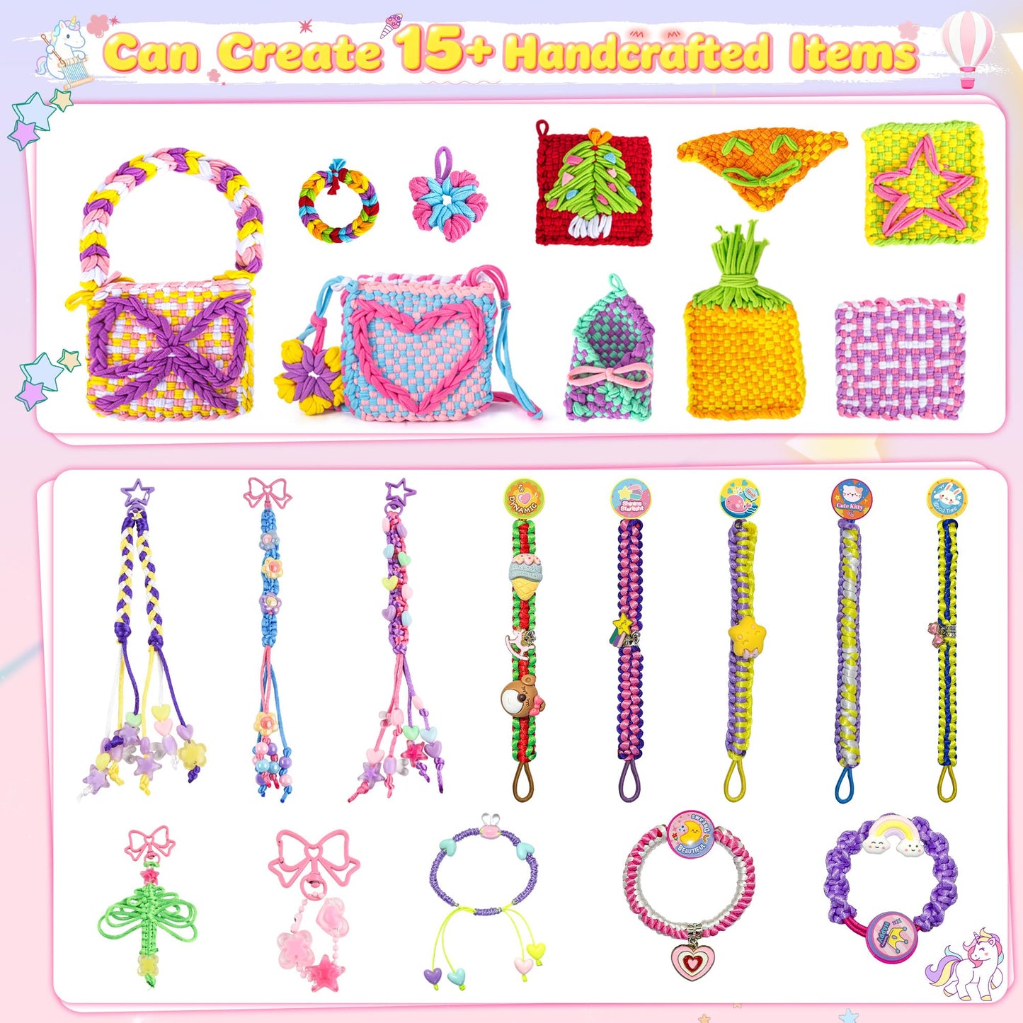 Nicella Multi-Functional 400+ Pcs Friendship Bracelet Making Kit for Girls,Weaving Loom Kit Toys, Craft Kits for Kids,Age 6-12 Year Old Girls Gifts Ideas, Bracelet & Coaster & Bag Weaving Making kit
