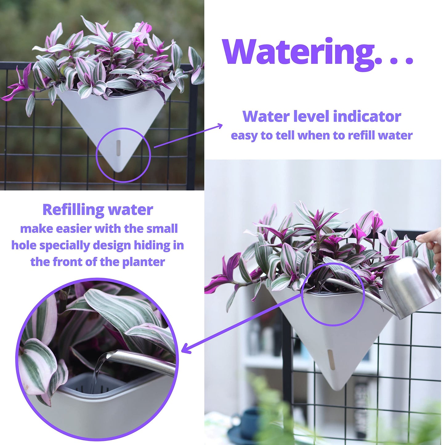 LaLaGreen Bundle - 12" x 4 Pack Black + 12" x 4 Pack White Large Self Watering Geometric Hanging Flower Vase Vessel with Metal Hanger, Modern Stylish Wall Mounted Succulent Pot Holder Decor
