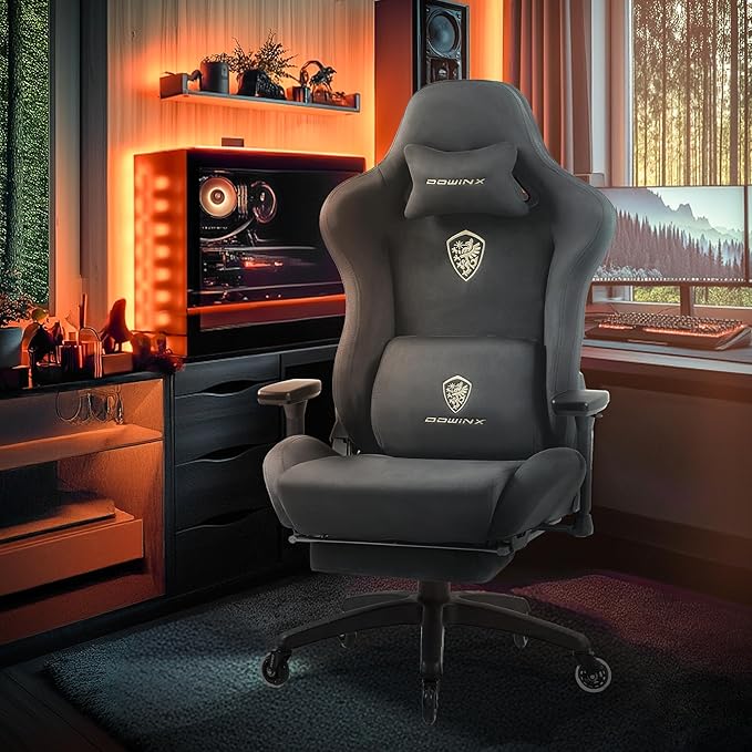 Dowinx Big and Tall Gaming Chair with Suede Fabric Breathable, Game Chairs for Adults with Oversized Thick Seat for 440lbs, Ergonomic Gamer Chair for Streaming & Long Gaming Sessions, Grey