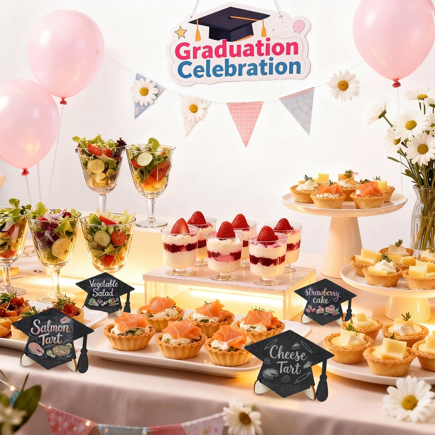 Eaasty 20 Pcs Mini Chalkboard Signs Graduation Party Food Labels for Party Buffet with Stand Wooden Erasable Reusable Blackboard Food Catering Supplies Display for Graduation Table Setting Name