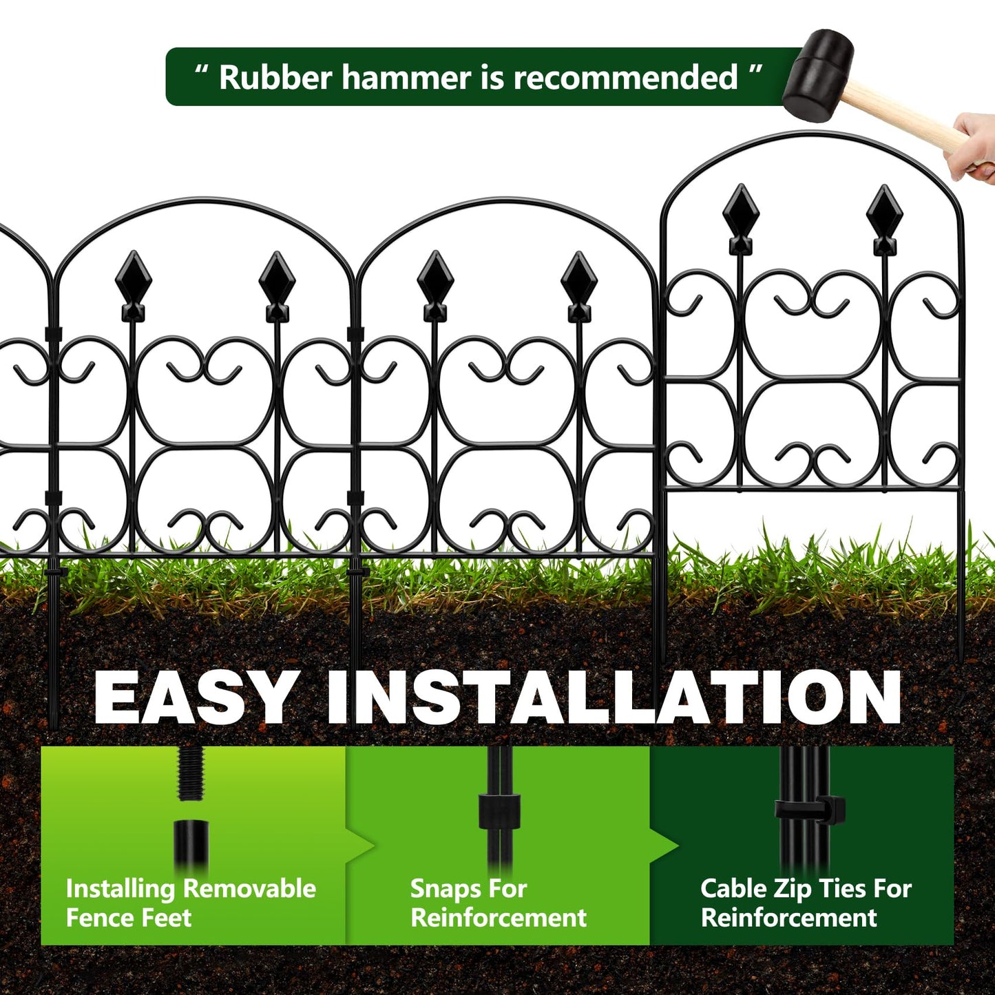 QIAOKAIYAN 24in(H) x 10.83ft(L) Decorative Garden Fence - Tall Garden Fence Animal Barrier 10 Pack Metal Fence Border Black No Dig Fence Panels Garden Fencing Border for Landscape Patio Yard Outdoor