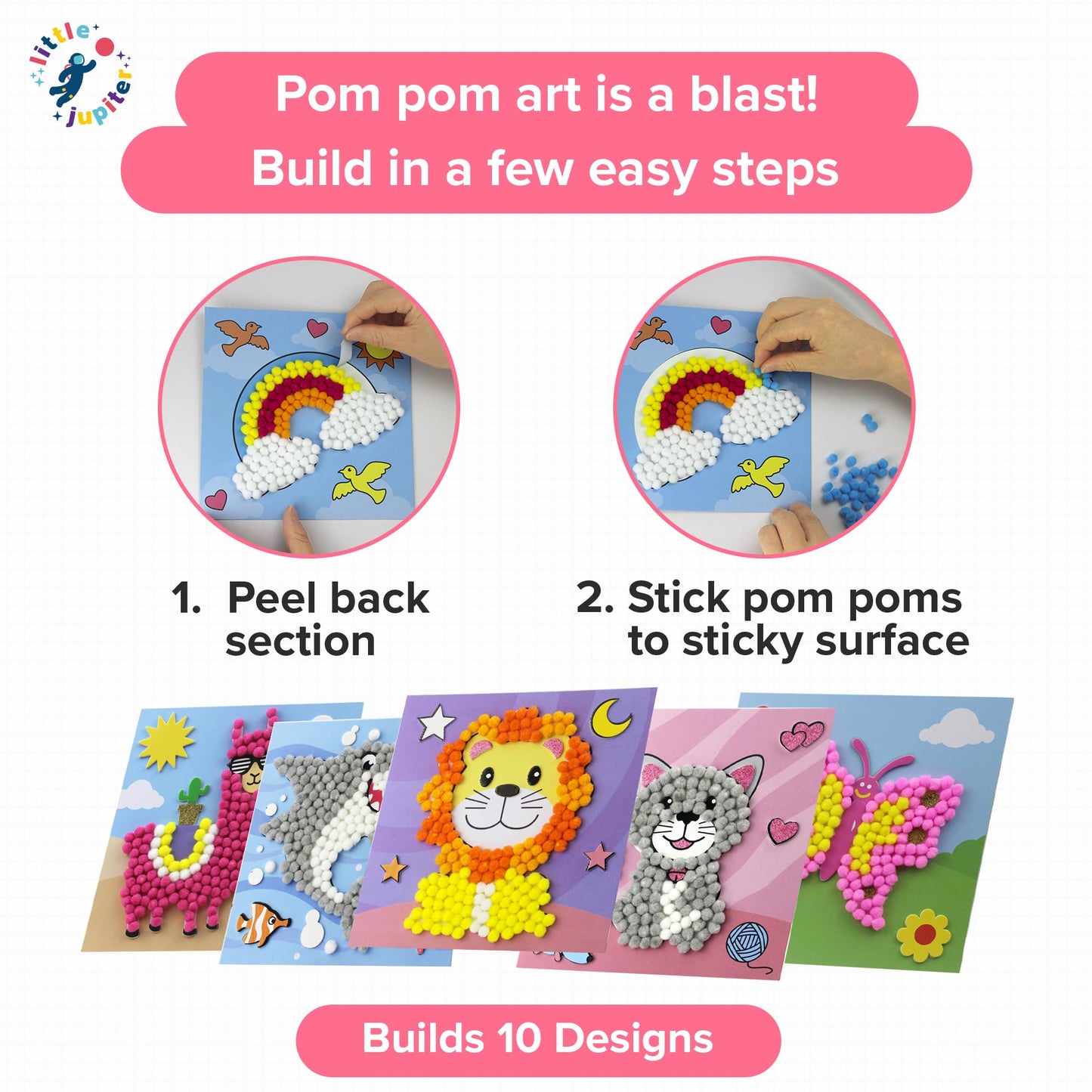 Little Jupiter DIY Pom Pom Art - Makes 10 Art Pieces -Boy & Girl Crafts for Kids Age 3-5 - for Toddlers and Small Kids - Craft Activities - Arts and Crafts (Set3)